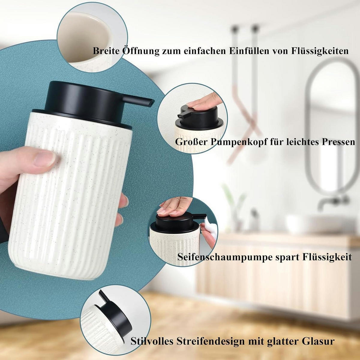 SEIFENSPENDER Keramik 350ml Pockennarbiges Beige - Beige, Keramik (8/14/8cm)