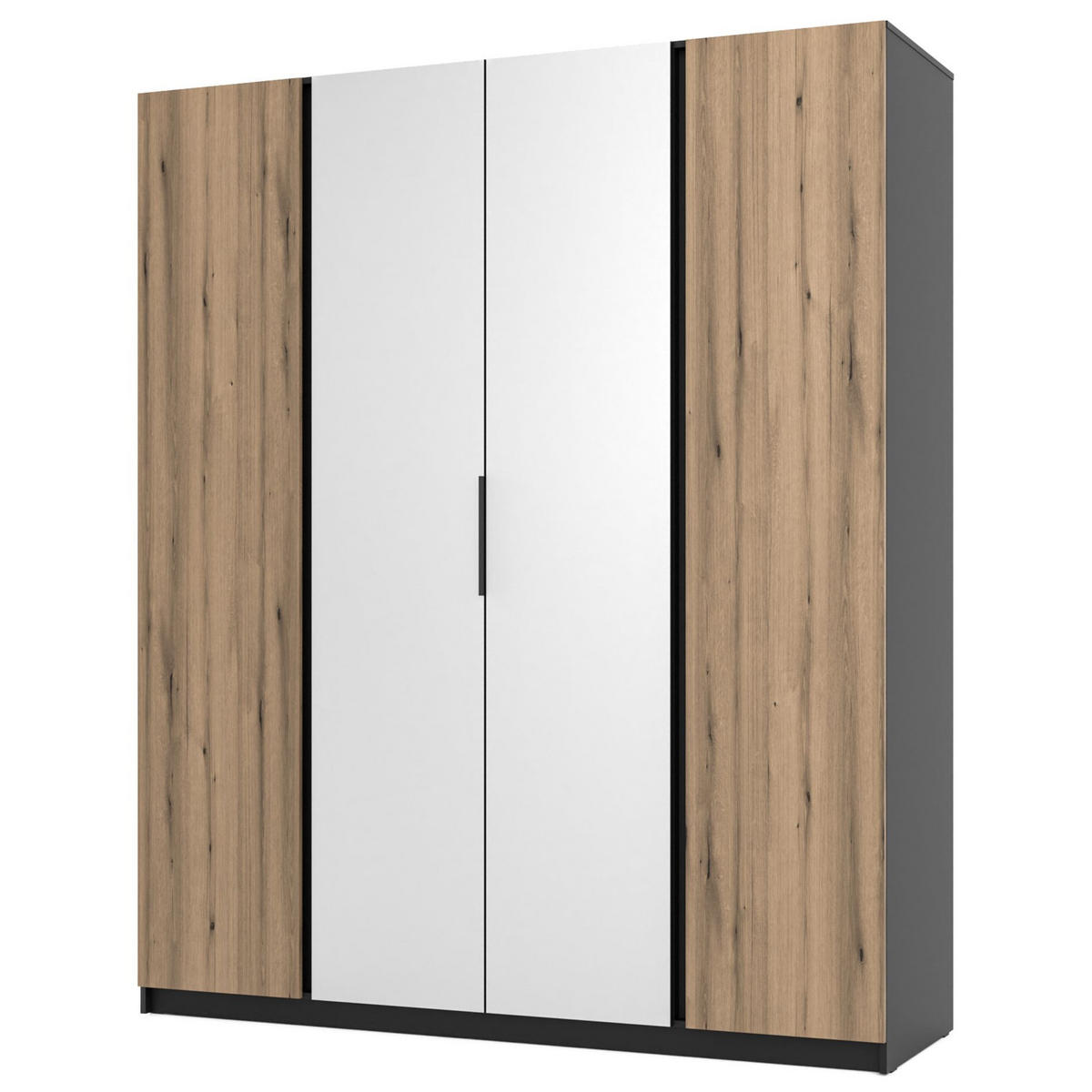 KLEIDERSCHRANK Kaja Eiche/ Schwarz 200 cm - Eichefarben/Schwarz, Holzwerkstoff/Metall (200/239/61.9cm) - Selsey
