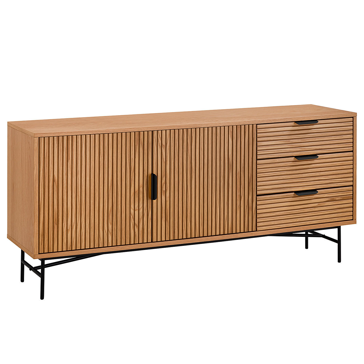 SIDEBOARD KNIVS 2 TÜREN - Eichefarben/Schwarz, Holzwerkstoff (160/75/40cm) - home24