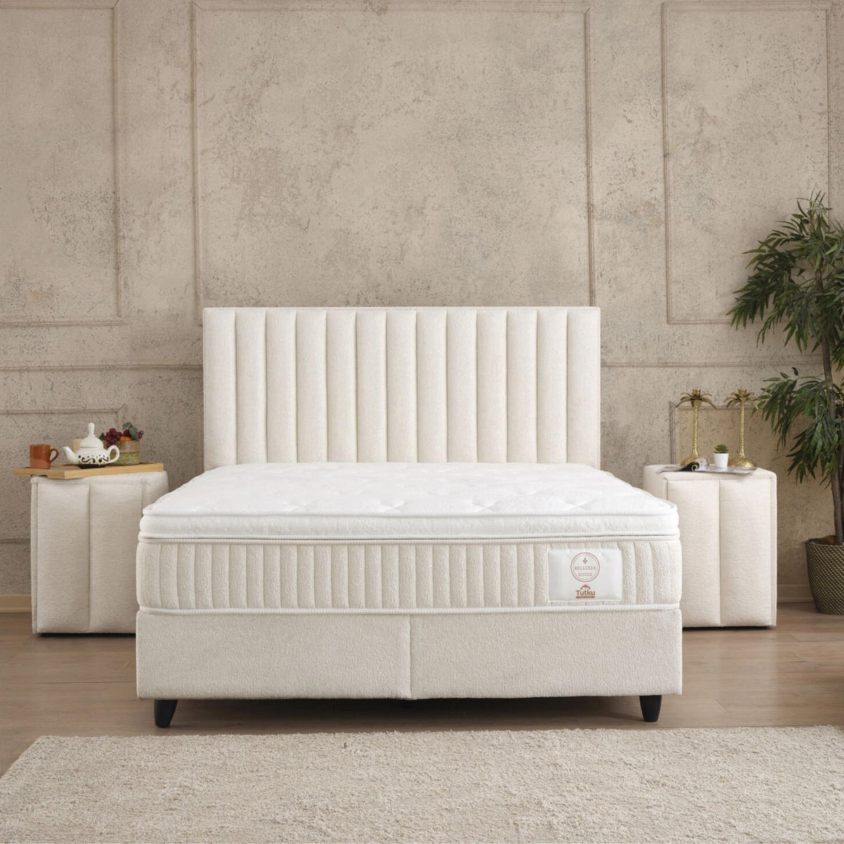 BOXBETT Belezza Bett boxspringbett 180x200 mit matratze - Beige, Holz (180/200cm)