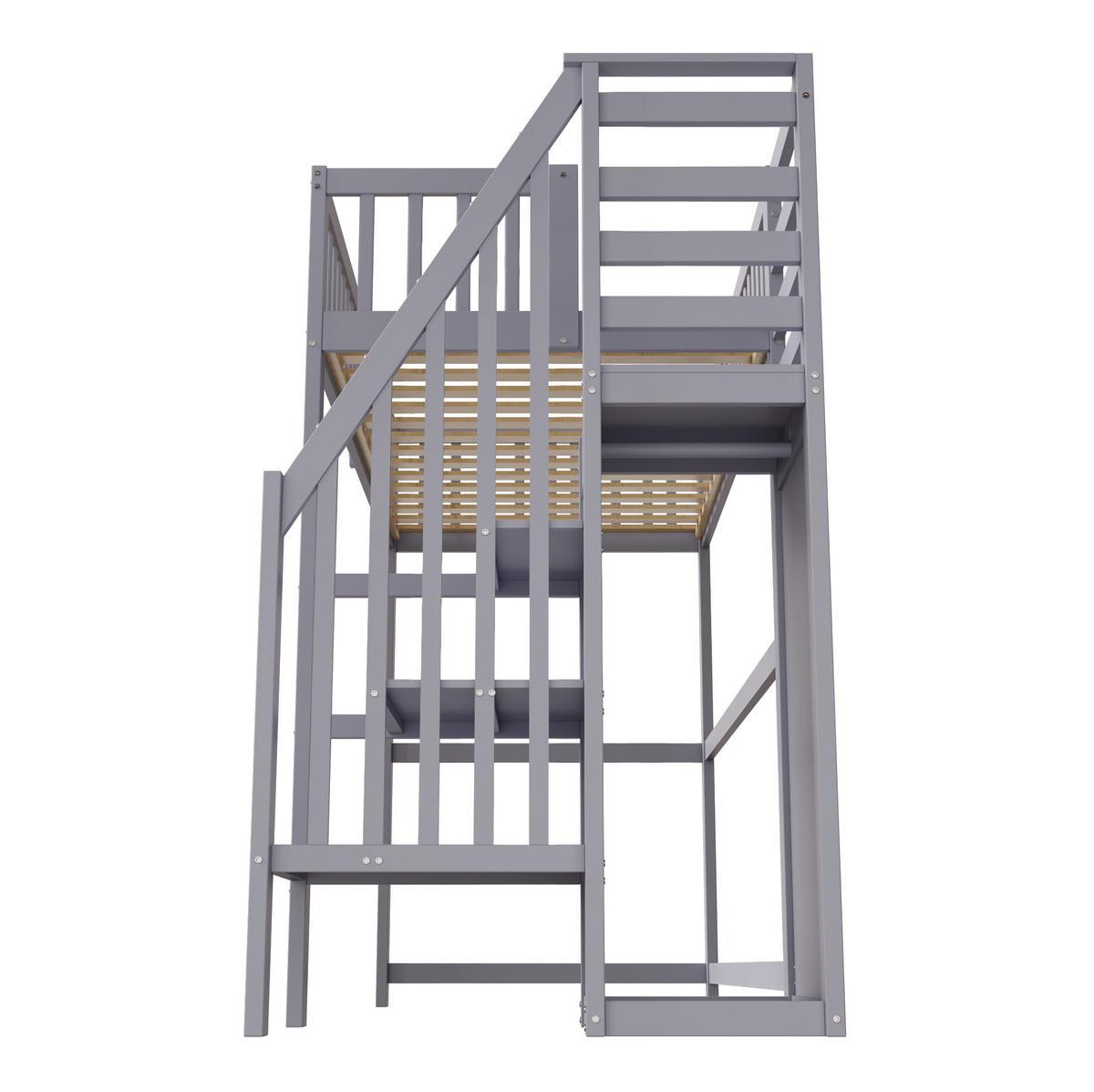 HOCHBETT aus Holz 90x200 cm Grau mit Kleiderschrank und Sicherheitsleiter - Grau, Holz (90/200cm) - IVMEU