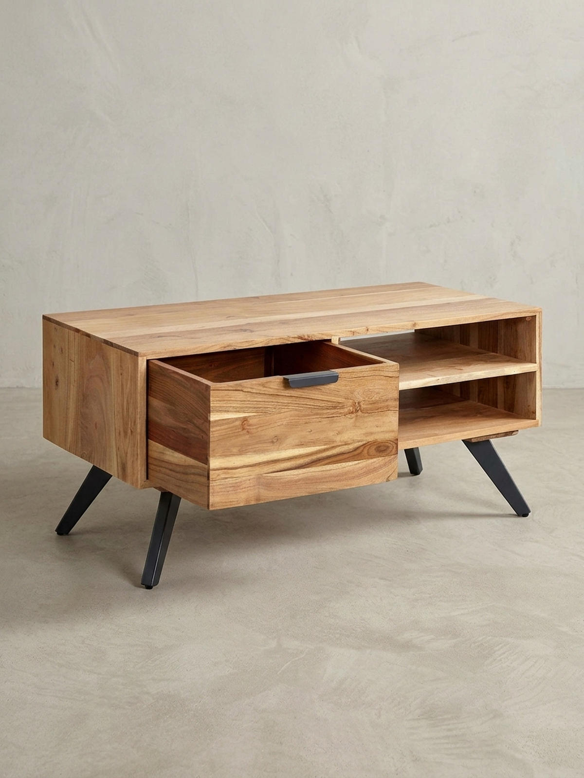 COUCHTISCH Massivholz und Metall, Modernes Design, Großer Stauraum, Robuste Beine - Beige/Anthrazit, Holz/Metall (45/95/45cm) - KADIMA DESIGN