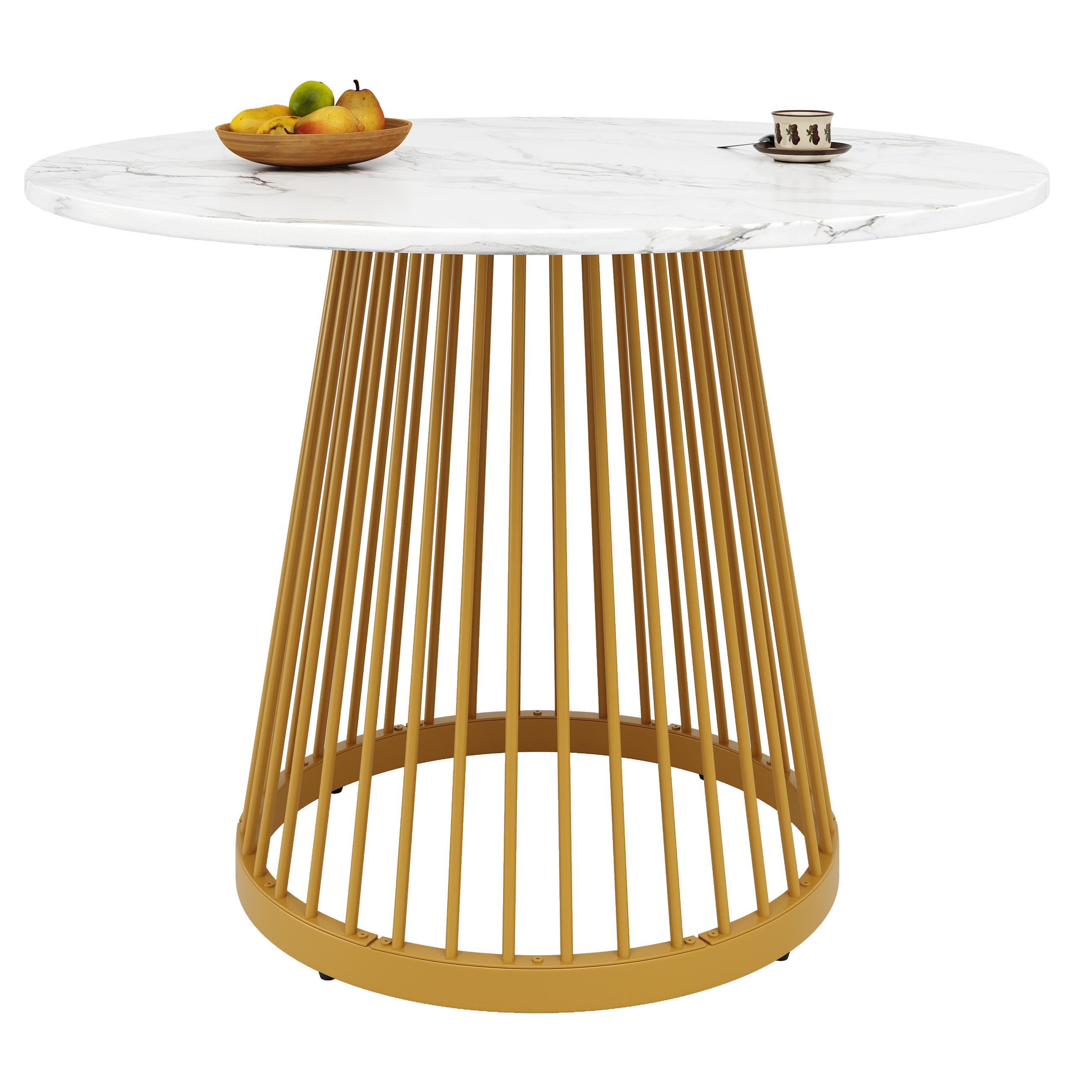 ESSTISCH 80x80x76 cm in Gold und Weiß aus MDF mit Marmoroptik - Weiß, Holzwerkstoff (80/80/76cm) - Modfu