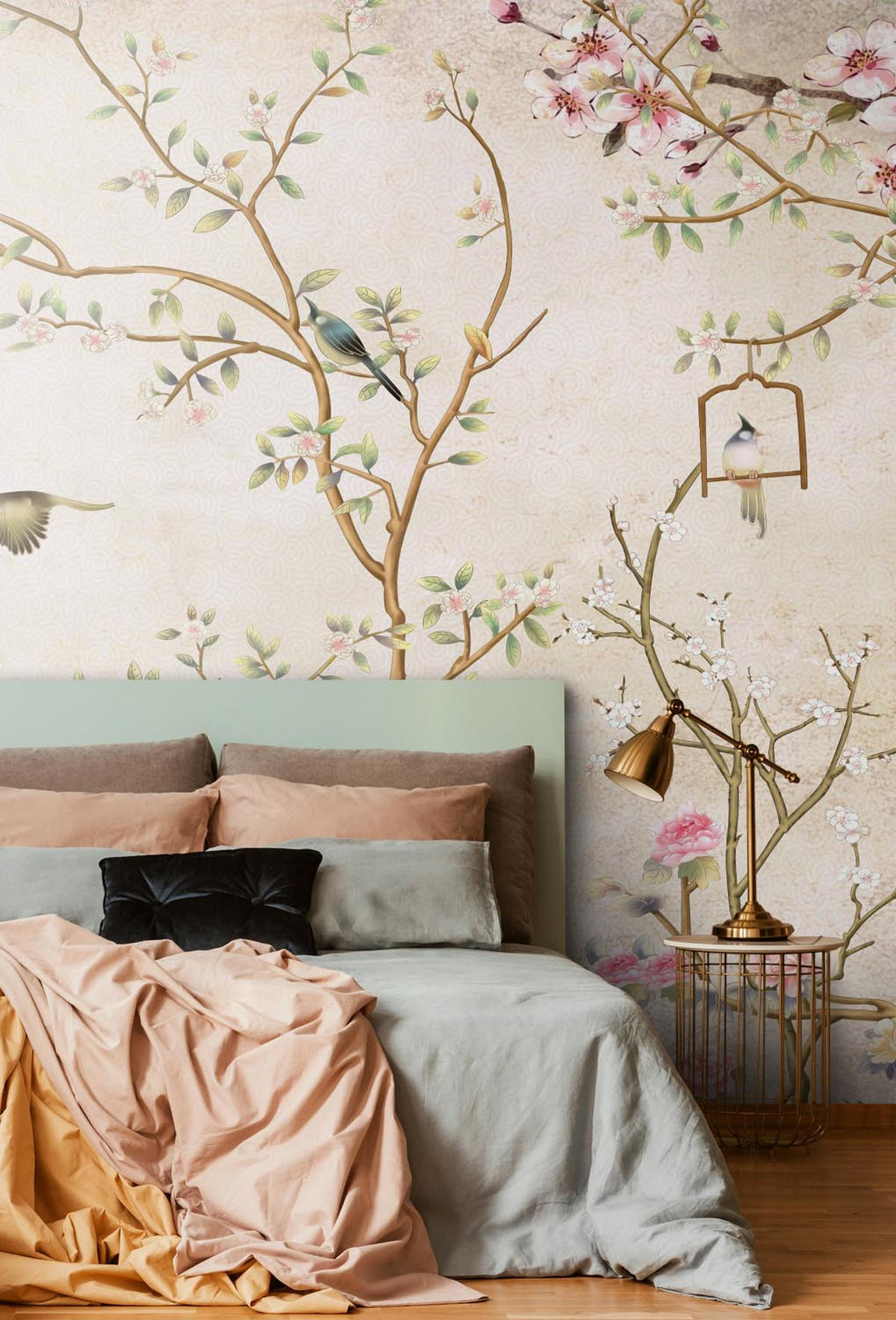 FOTOTAPETE Blumen und Vögel 350 x 270 cm - Beige, Papier (350/270cm) - Sanders & Sanders