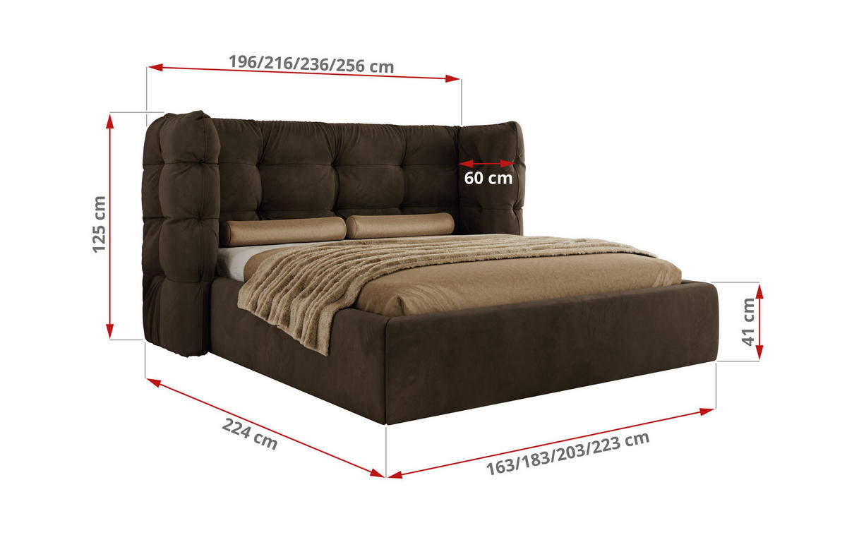 POLSTERBETT FLONELLE CLASSIC 180/200 - Braun Velvet - Multipocket-Matratze - Braun, Textil (180/200cm) - MKS