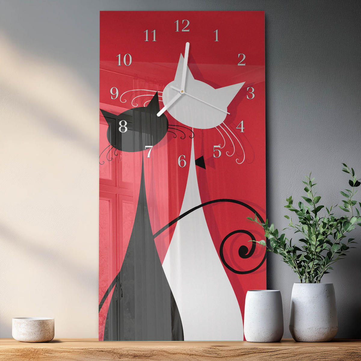 WANDUHR 30x60 cm - Flaschenbrief - Rot, Glas (30/60/0.4cm) - TULUP