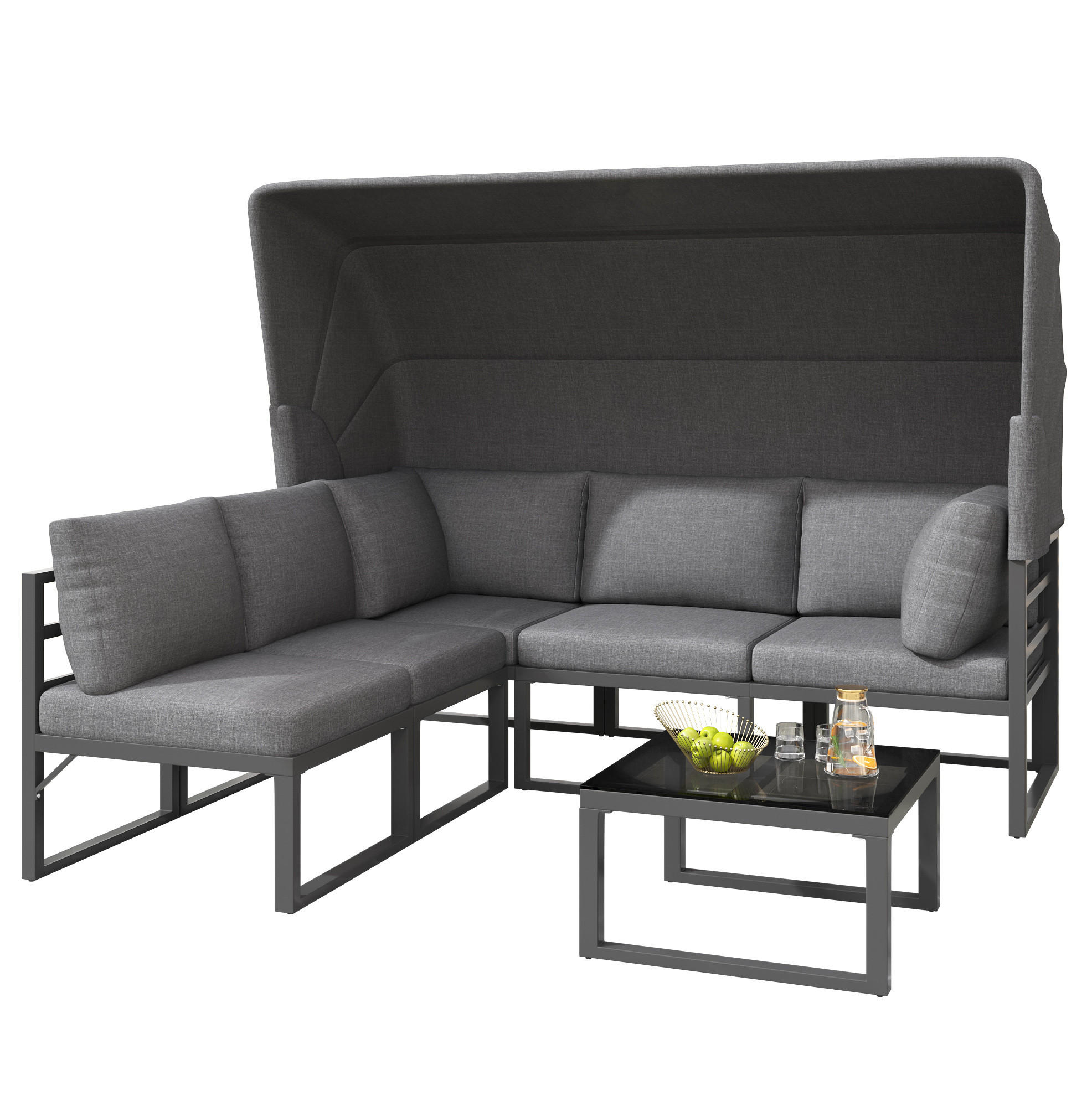 GARTENMÖBEL-SET 176/65/145 cm grau aus Eisen mit Sonnenschutz - Grau, Metall - OKWISH