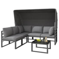 GARTENMÖBEL-SET 176/65/145 cm grau aus Eisen mit Sonnenschutz - Grau, Metall - OKWISH