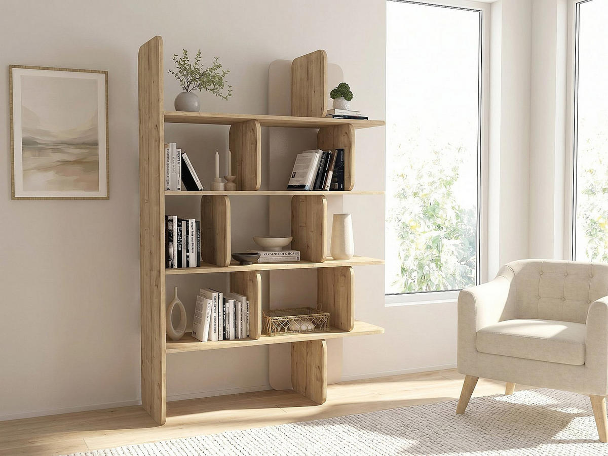 REGAL - 121.8 cm x 41.6 cm - holz - beige, naturfarben hell Minalva - Beige/Naturfarben, Holz (121.8/180/41.6cm) - Vente-Unique