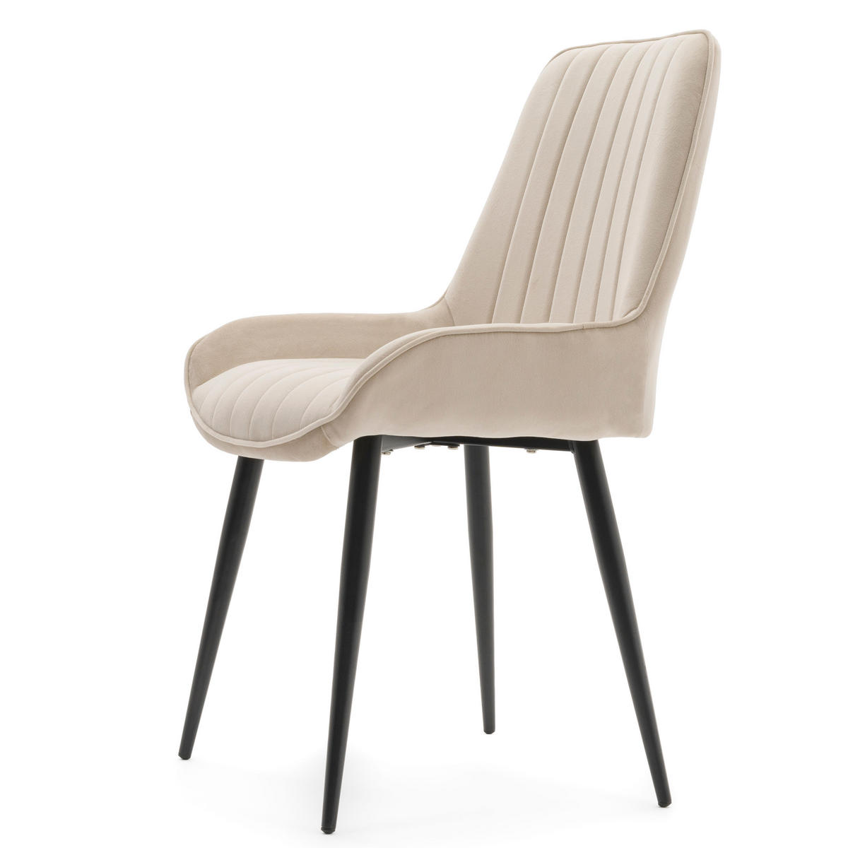 STUHL LUCA gepolstert mit Steppung - beige schwarze Beine - Samt Velours - Ecru/Beige, Textil/Metall (51/88/50cm) - NEW HOME