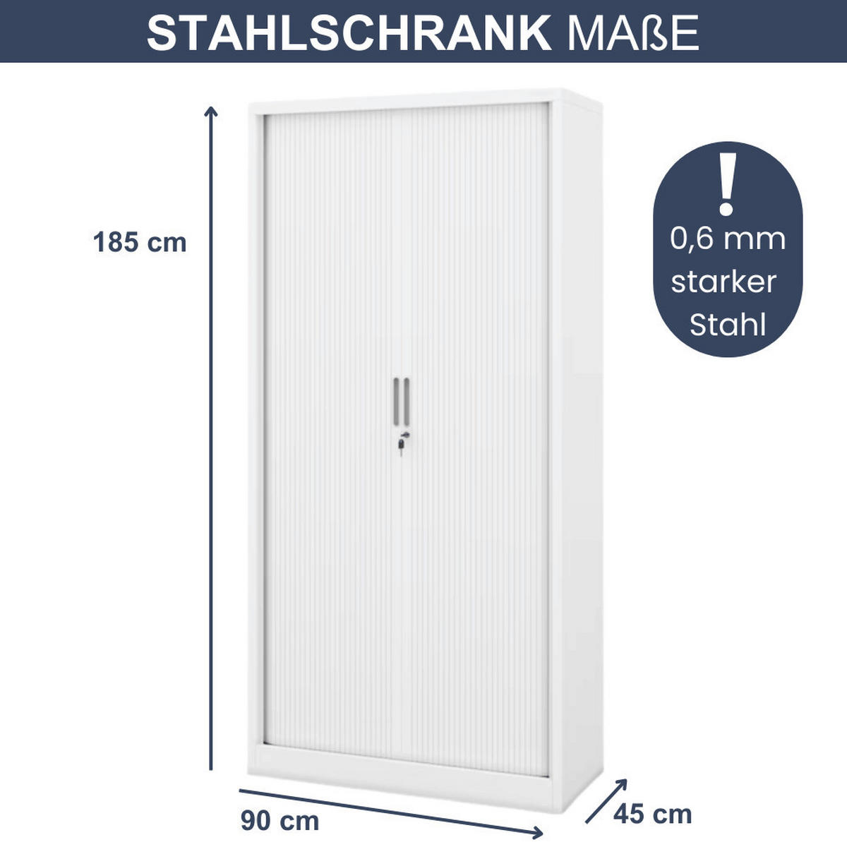 AKTENSCHRANK abschließbar KETI mit Rolladentüren 185x90x45cm Weiß - Weiß, Metall (90/185/45cm) - DELUKE