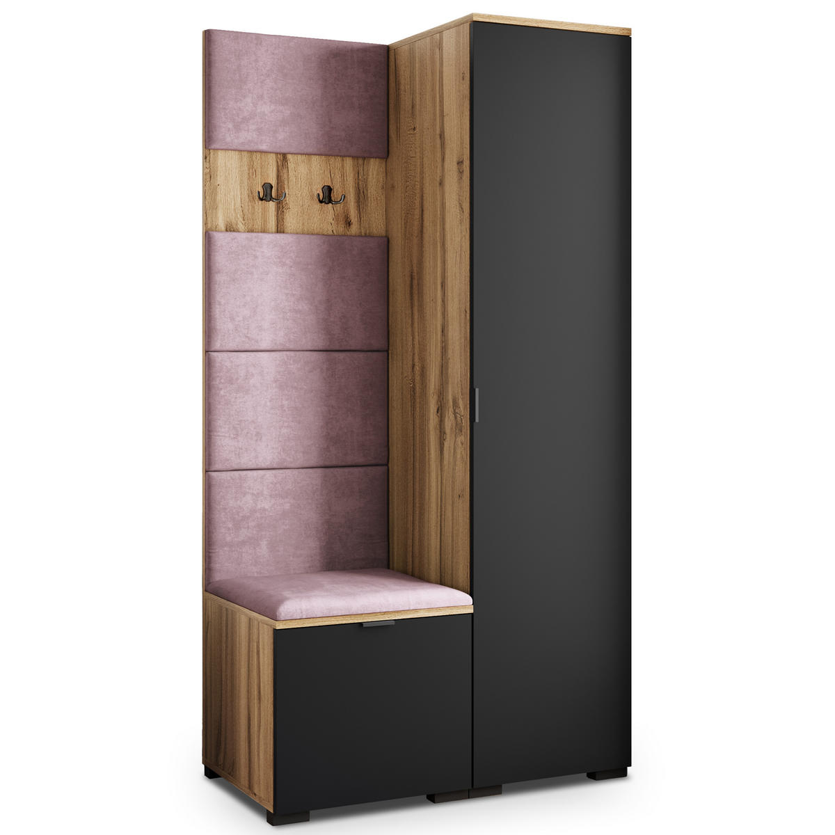 GARDEROBENSCHRANK LORI 95/181/51 cm Modern Garderobe-Set Eiche Wotan - Eiche Wotan/Lila, Holzwerkstoff (95/181/51cm) - MASSENO