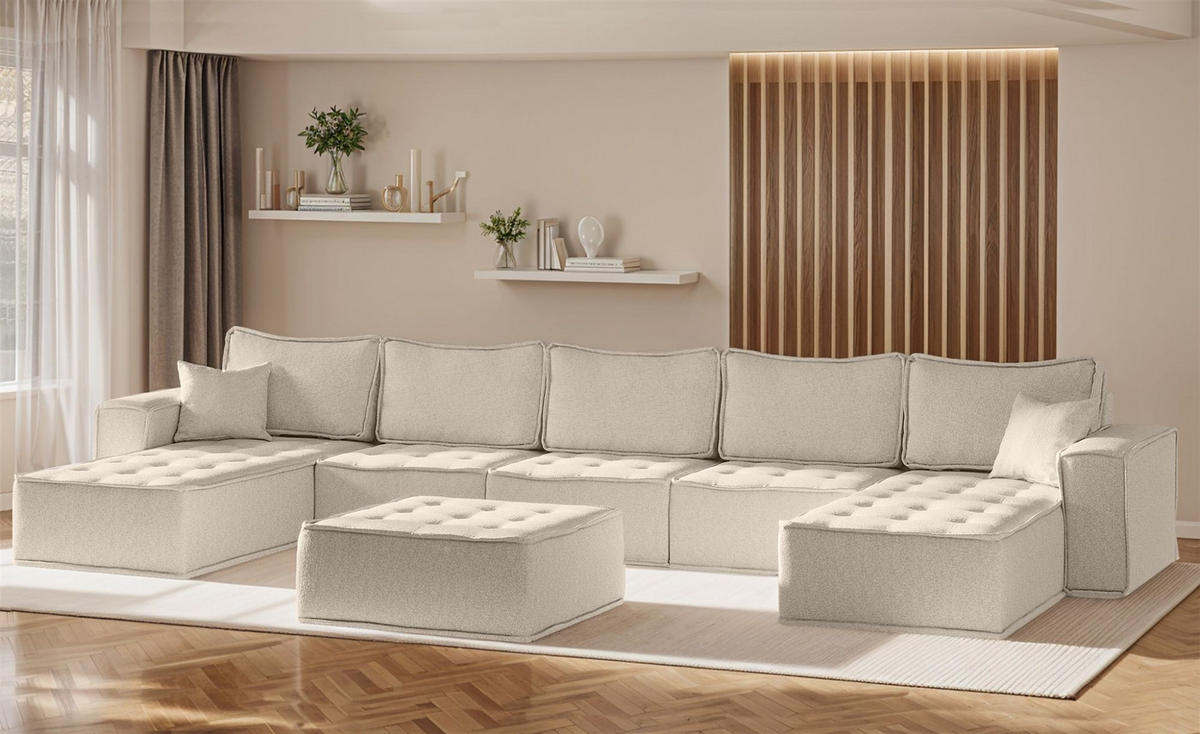 WOHNLANDSCHAFT Sande In Alpine - Beige, Holzwerkstoff/Textil (452/85/192cm) - Fun Möbel