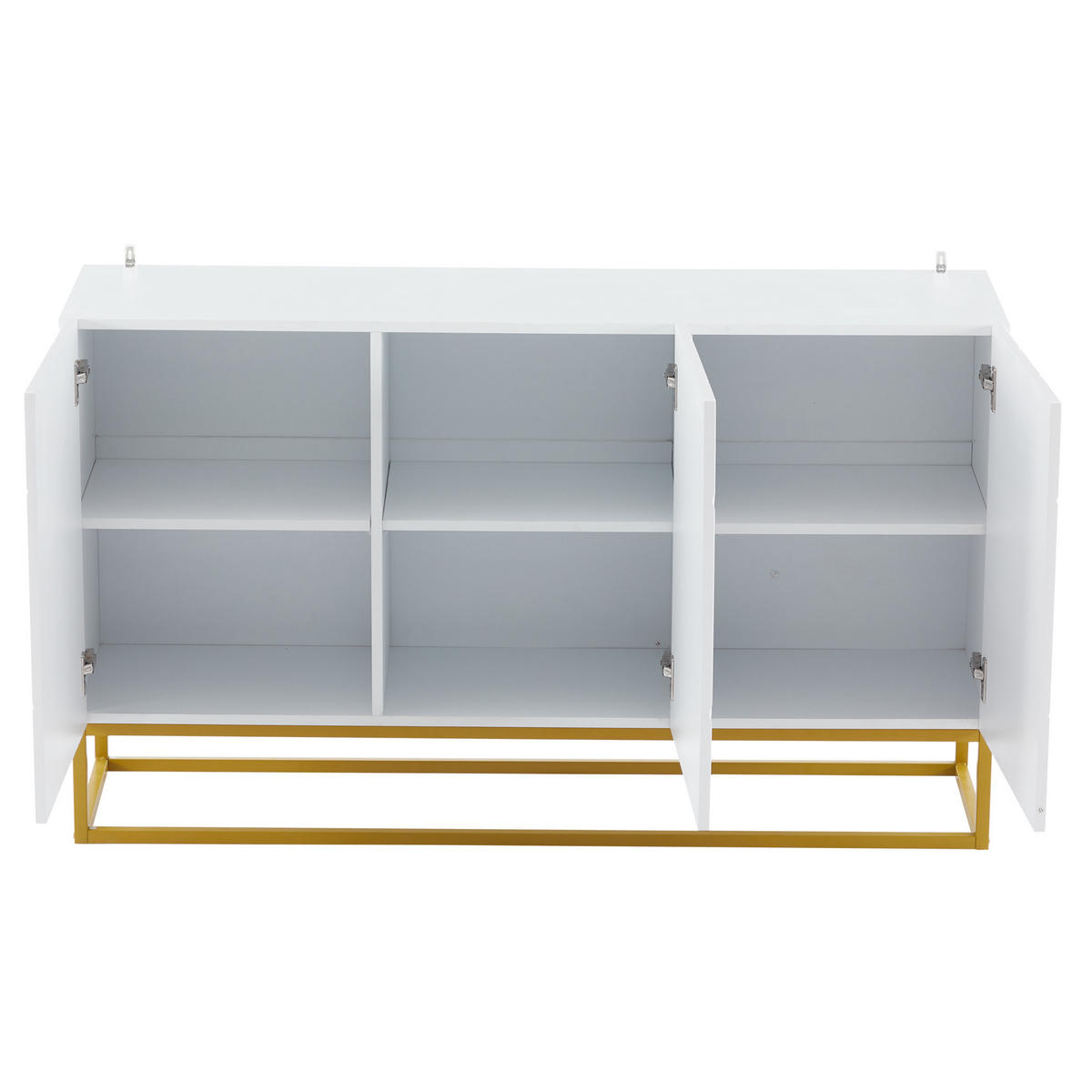 SIDEBOARD 130/38/76 cm mit 3 Türen, verstellbaren Einlegeböden und Hochglanzfront, Weiß/Gold - Weiß, Holzwerkstoff (130/76/35cm) - Redom
