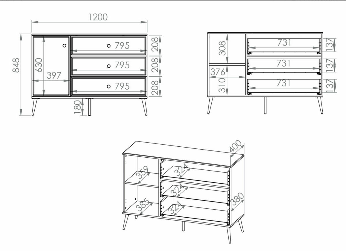 SIDEBOARD Darrby Weiß Matt / Hochglanz 120 cm - Goldfarben/Weiß, Holzwerkstoff/Metall (120/84.4/40cm) - Selsey