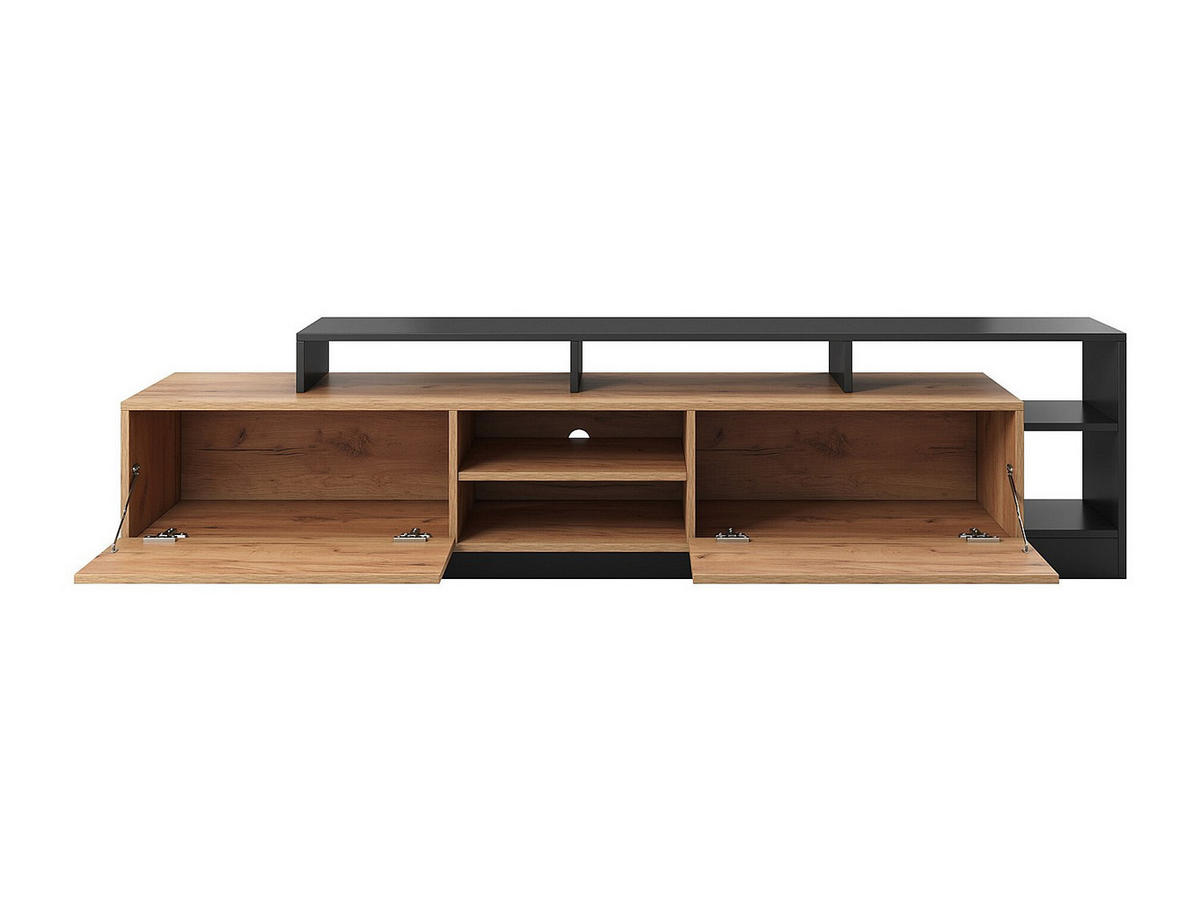 TV-MÖBEL - 2 Türen und 6 Ablagefächer - Mit LED-Beleuchtung - Holzfarben hell und Anthrazit - IDESIA - Anthrazit, Holz (192.4/47.8/43.6cm) - Vente-Unique