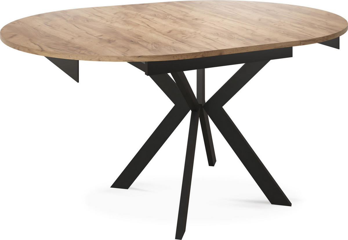 ESSTISCH Lily runder ausziehbarer, Craft Eiche 100-140/100/76 cm - Eiche Wotan/Schwarz, Holzwerkstoff/Metall (100/100/76cm) - WFL GROUP
