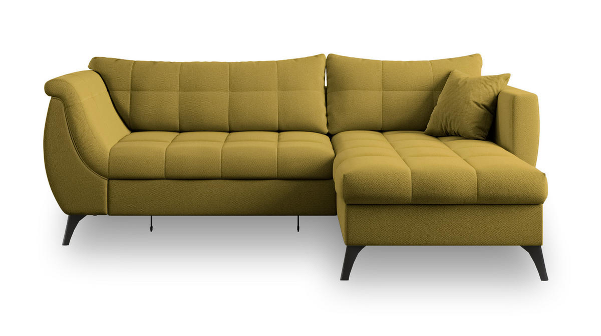 ECKSOFA MOLLIS Gelb Geflochtener-Stoff mit Schlaffunktion - Gelb, Holz (241/154cm) - MASSENO