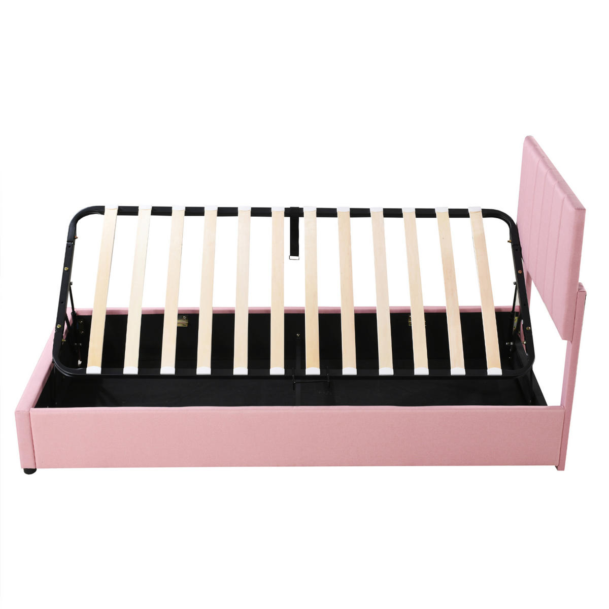 POLSTERBETT 90×200 cm mit bettkasten, hydraulisches stauraumbett, kinderbett mit hohes leinen-kastenbett, rosa - Pink, Holz/Metall (90/200cm) - GENKI LIVING
