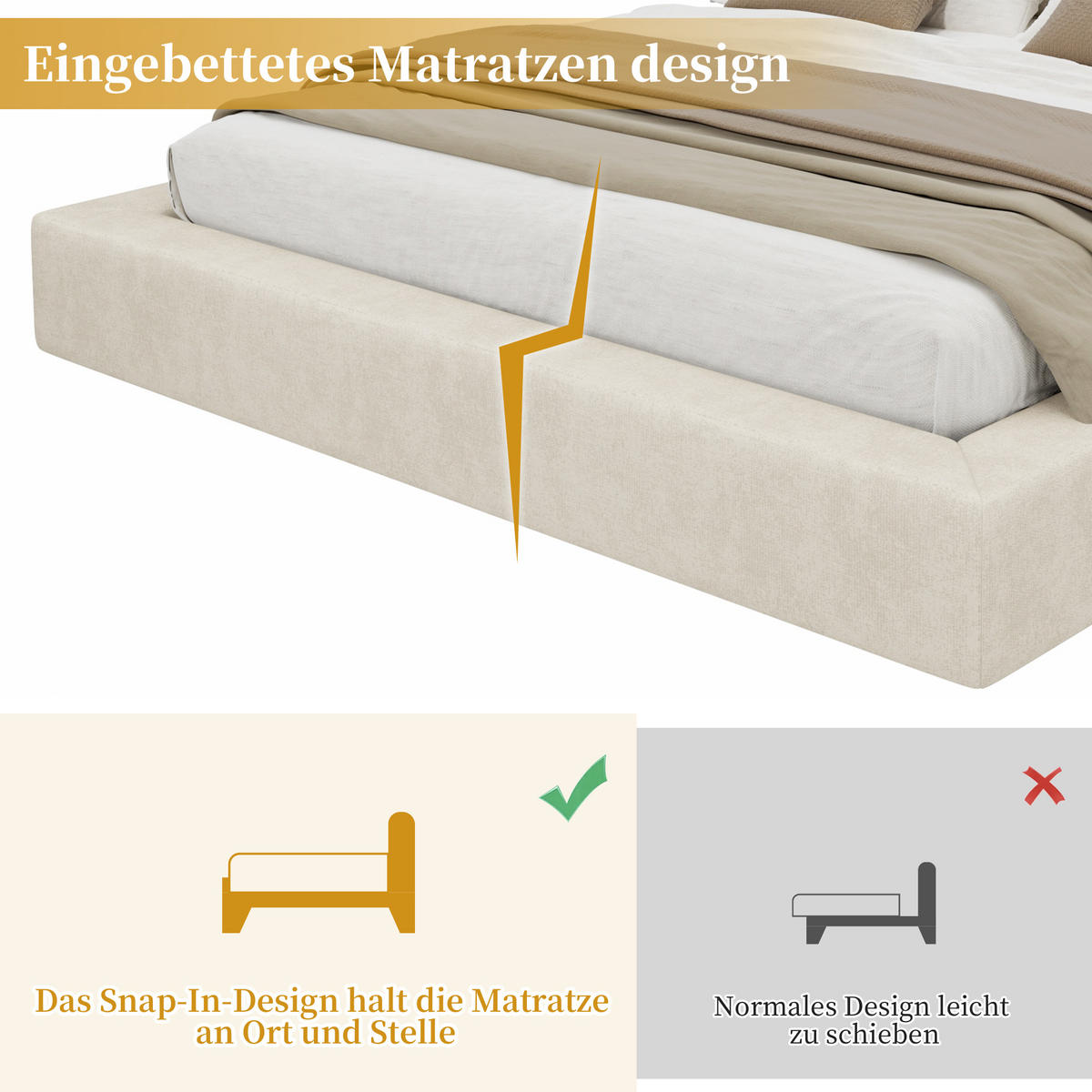 POLSTERBETT 180/200 mit gepolstertem Kopfteil, Lattenrost und Chenille-Bezug in Beige - Beige, Holzwerkstoff/Textil (180/200cm) - EVRYAE