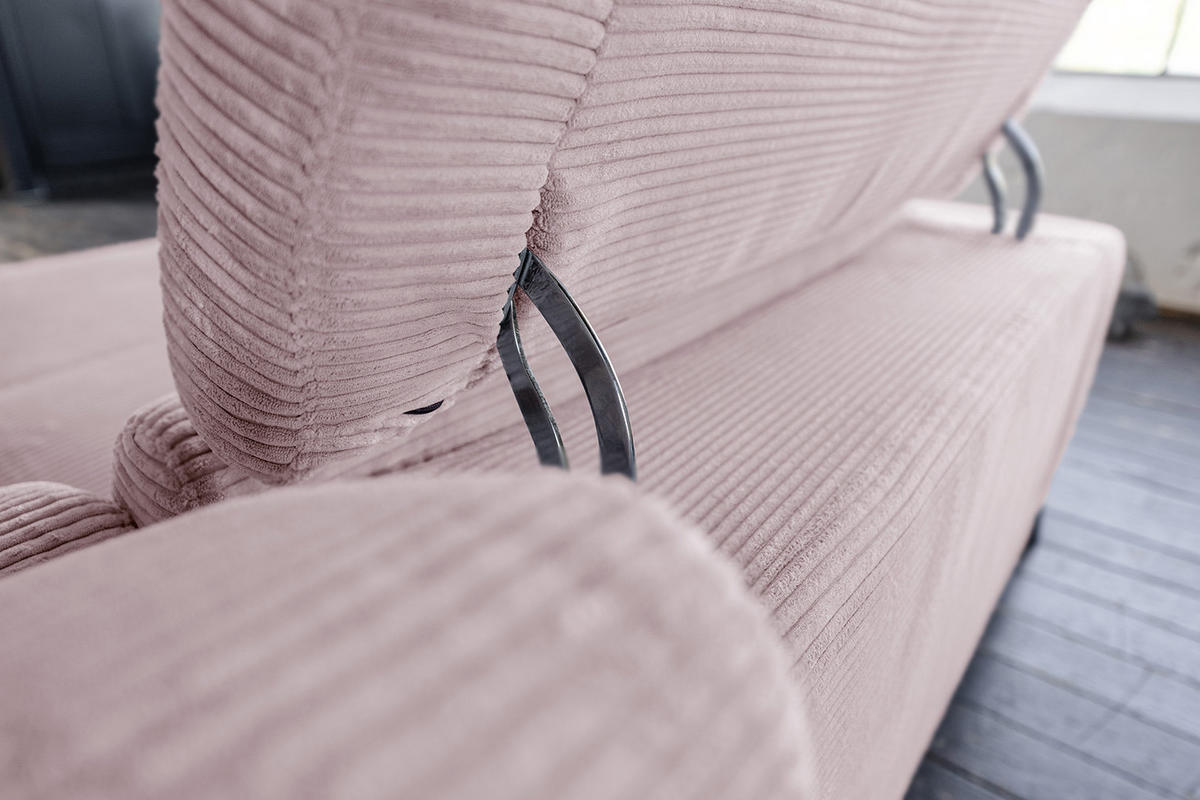 ECKSOFA LAISKA Pink Cord Relaxfunktion - Pink/Schwarz, Textil/Metall (282/177cm) - KAWOLA