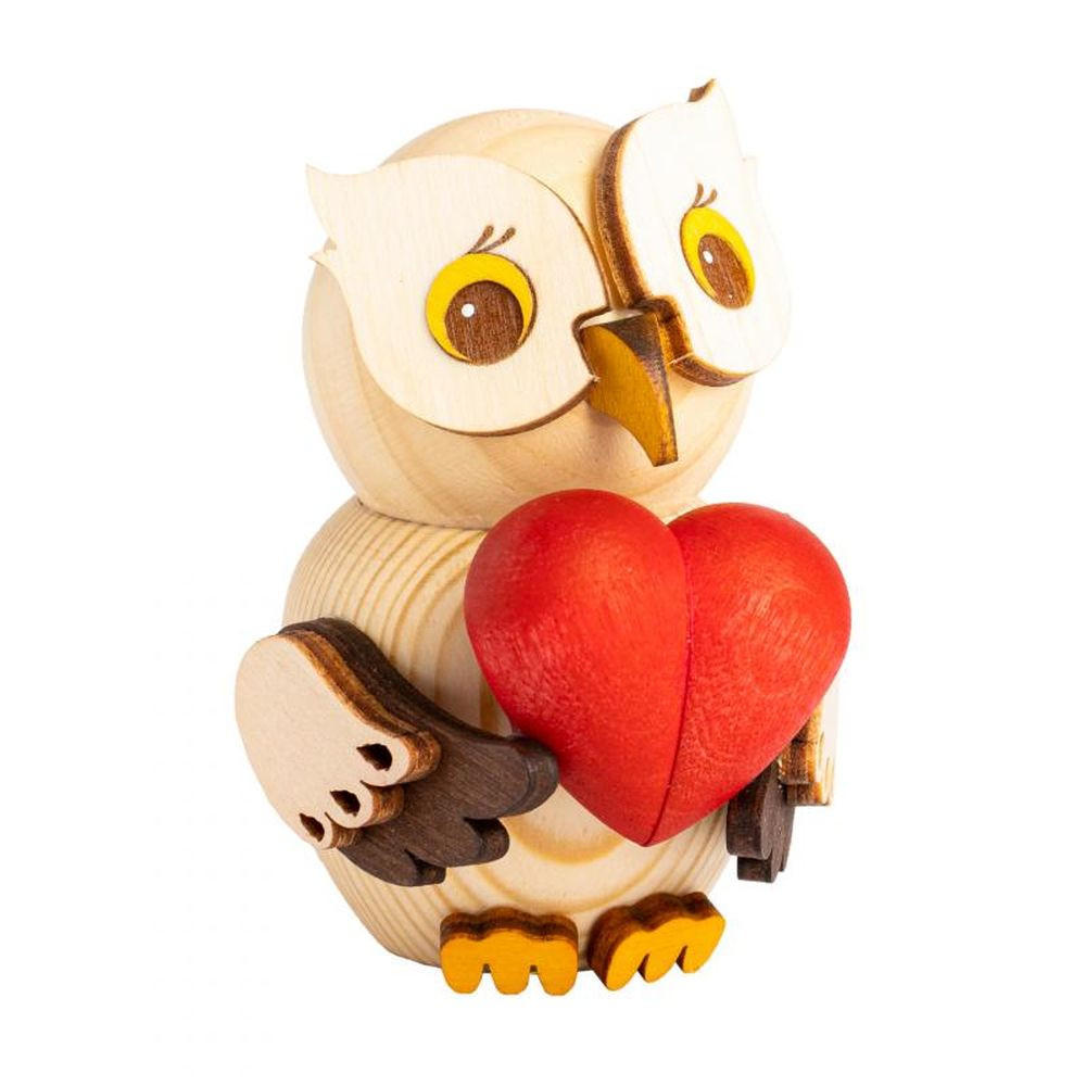 DEKOFIGUR Holzfigur Minieule mit Herz 7cm - Multicolor, Holz (5/7/5cm)