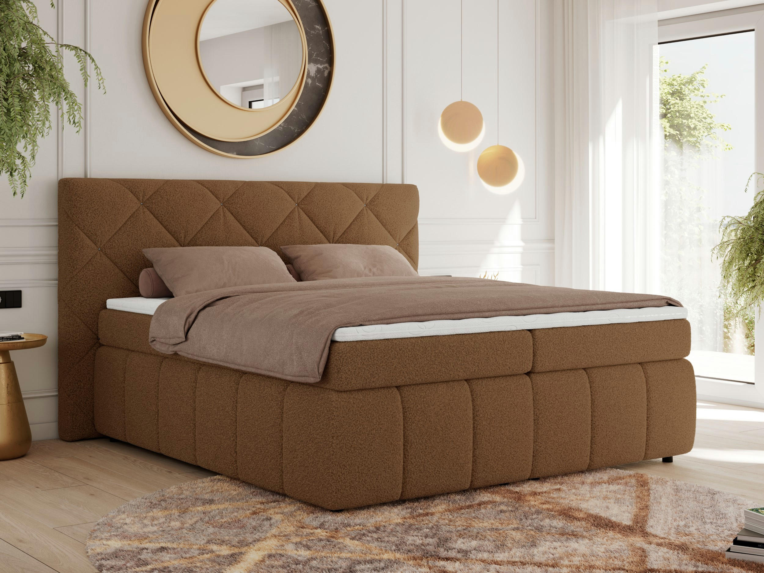 BOXBETT RITA 140/200 - Braun Boucle - H3 - Braun, Holz/Textil (140/200cm)