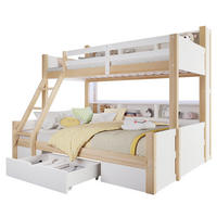 KAT KREVET 90x200cm + 140x200cm, položaj ljestava po izboru, bijeli + prirodni - bijela, drvo (90/200cm) - KOMHTOM