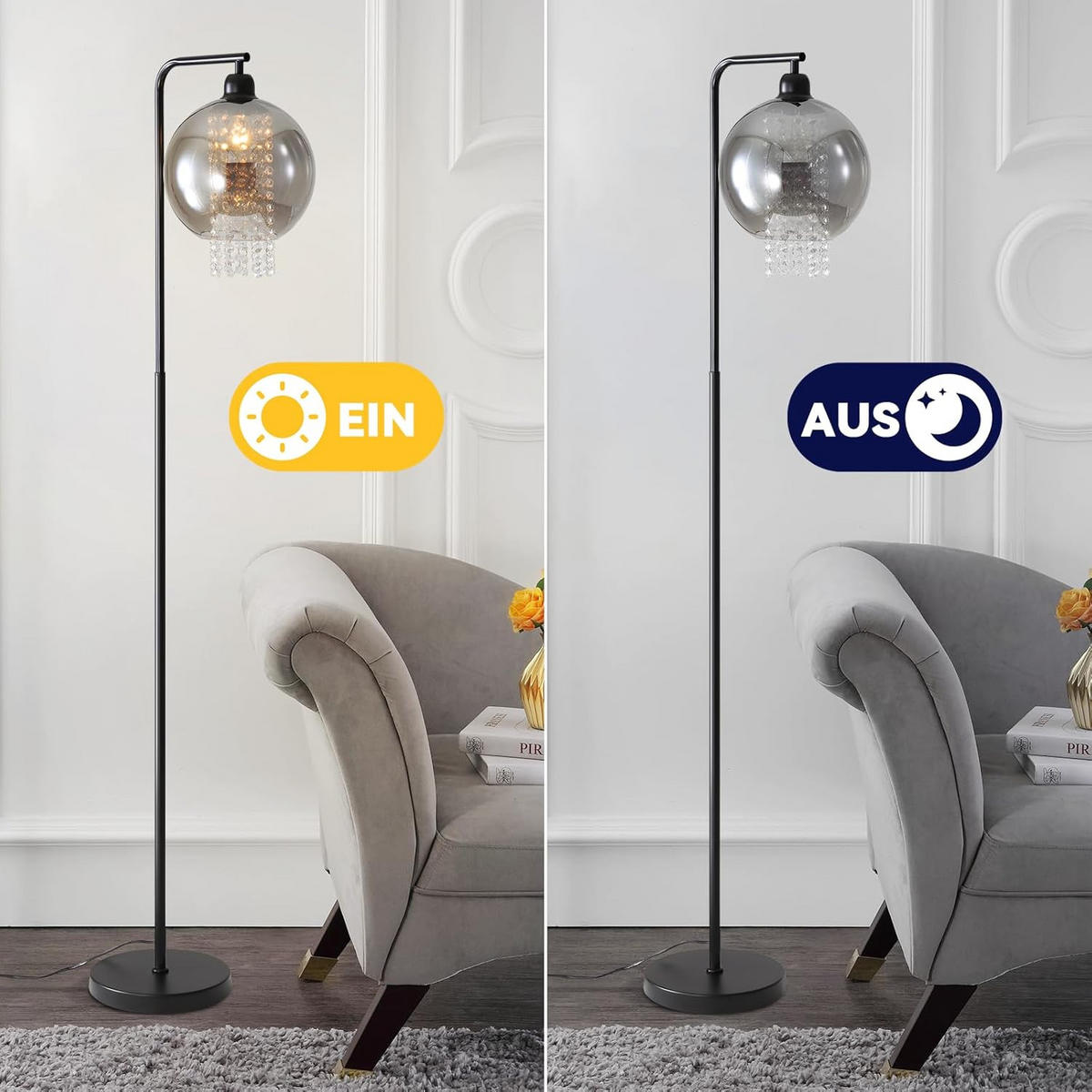 STEHLAMPE Jyxqa 45.0/25.0/163.5 cm - Schwarz, Metall (45/25/163.5cm) - ZMH