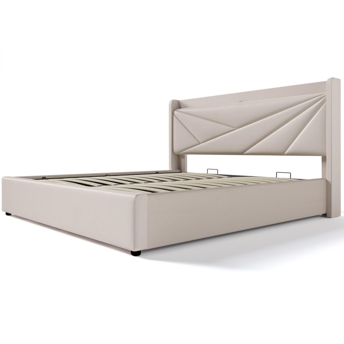 BETT mit Bettkasten und USB/Typ-C 180x200 cm Beige - Beige, Metall (180/200cm) - Meubliv