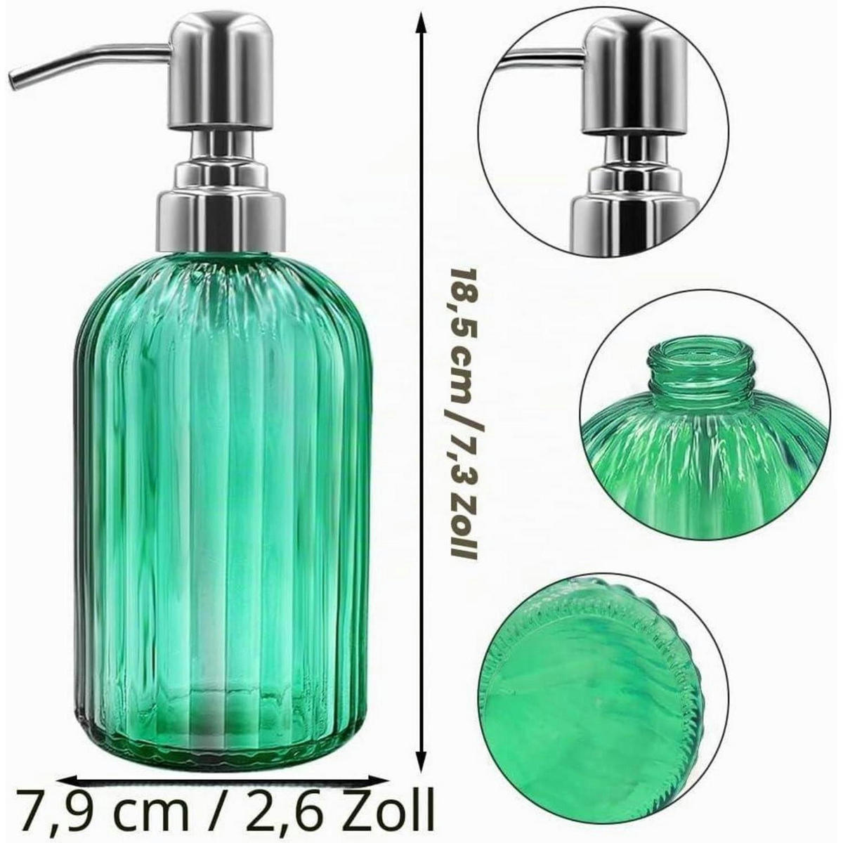 SEIFENSPENDER Glas Grün mit Edelstahlpumpe - Grün, Glas (6.6/18.5/6.6cm)