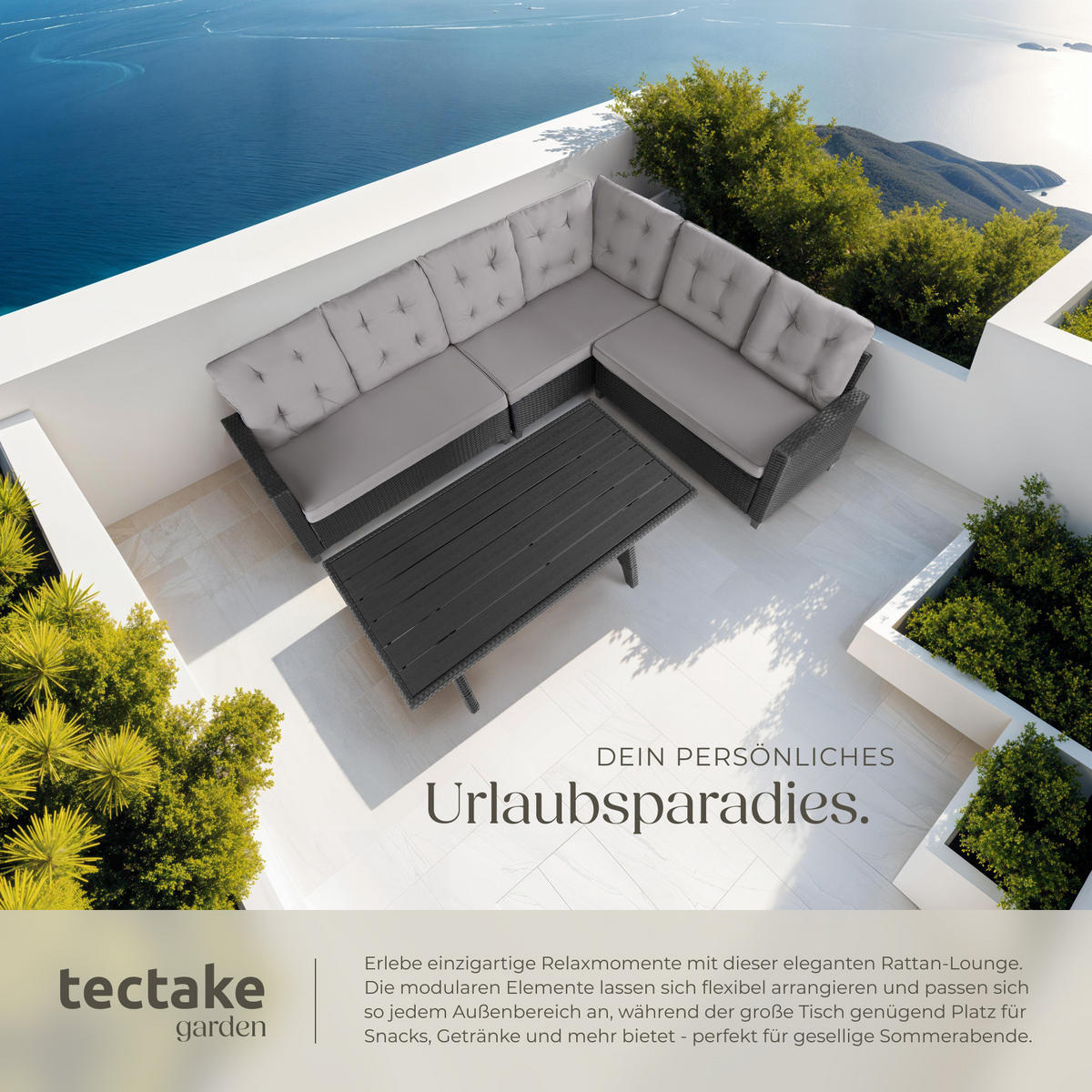 RATTANLOUNGE Catania,Tisch mit Schraubfüßen,schwarz - Schwarz, Kunststoff - tectake