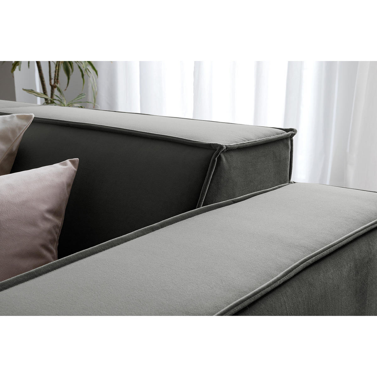 ECKSOFA mit Ottomane - Schwarz/Grau, Kunststoff/Textil (260/234cm) - home24