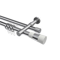 RUNDROHR-INNENLAUF-GARDINENSTANGEN-SET Prestige Tanara 260 cm (geteilt in 2 x 130 cm), 2-läufig, 20 mm Ø Chrom - Chromfarben/Weiß, Metall (260cm) - INTERDECO