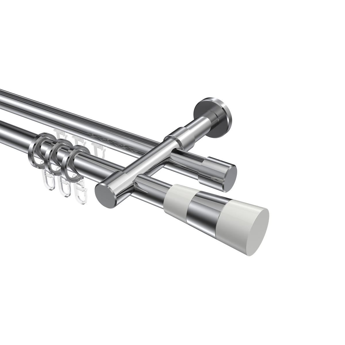 RUNDROHR-INNENLAUF-GARDINENSTANGEN-SET Prestige Tanara 260 cm (geteilt in 2 x 130 cm), 2-läufig, 20 mm Ø Chrom - Chromfarben/Weiß, Metall (260cm) - INTERDECO