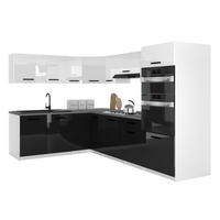 KÜCHENZEILE Italia 8 420 cm , mit Arbeitsplatten, Weiß-Schwarz - Schwarz/Weiß, Holz (420/143/60cm) - B BELINI GROUP