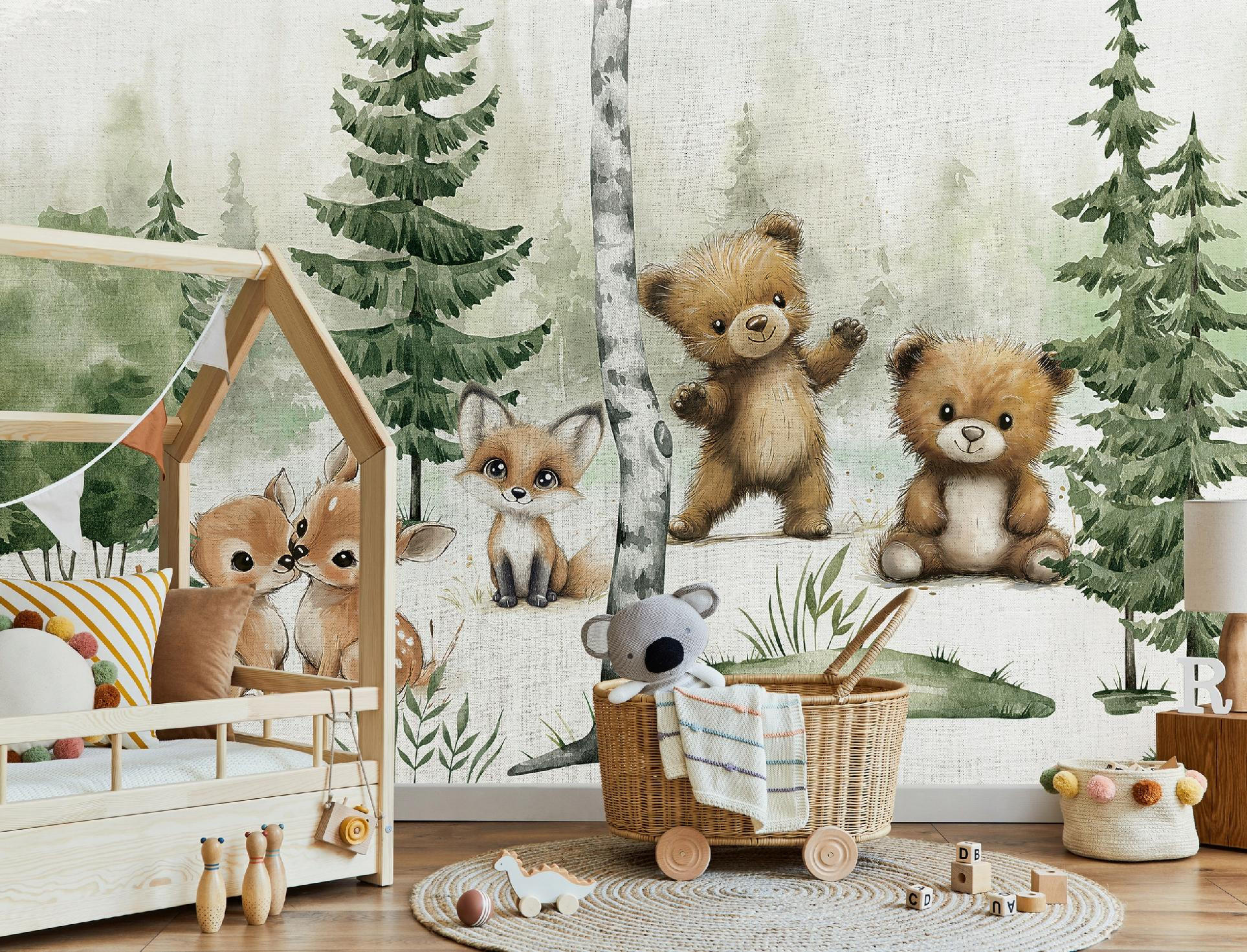 FOTOTAPETE Wald Tiere Grün 312x219 cm - Multicolor, Papier (312/219cm) - Wallarena