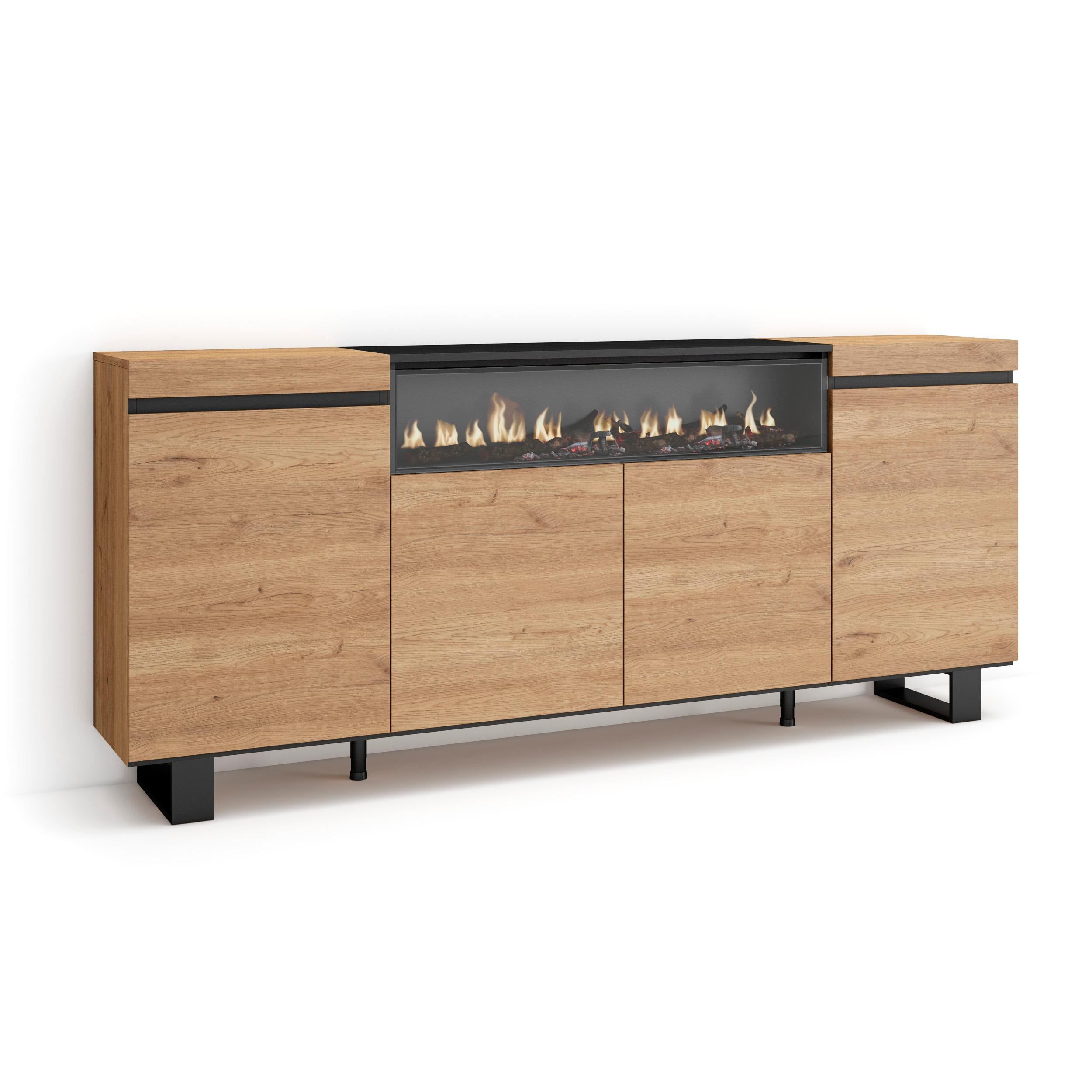 SIDEBOARD Elektrokamin, eiche, schwarz, 200/35/87cm - Beige/Multicolor, Holzwerkstoff (200/87/35cm) - Skraut Home
