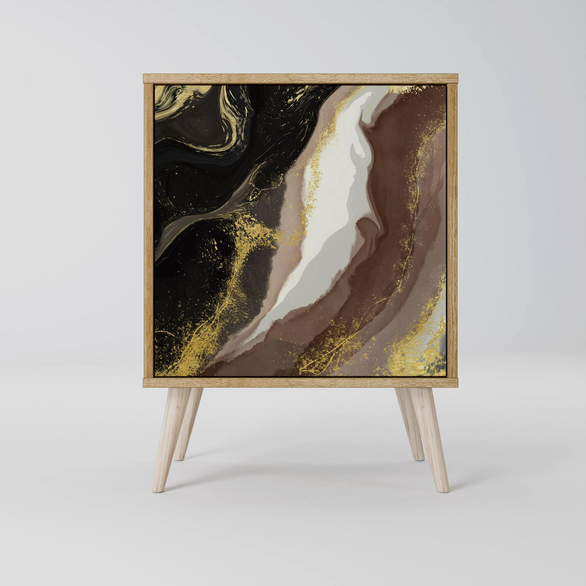 SIDEBOARD GOLD DUST, Grau, 57,5x42x70,5 cm, Schwarze Metall-Sternfüße - Multicolor/Schwarz, Holzwerkstoff/Metall (57.5/70.5/42cm) - SpaceRebels