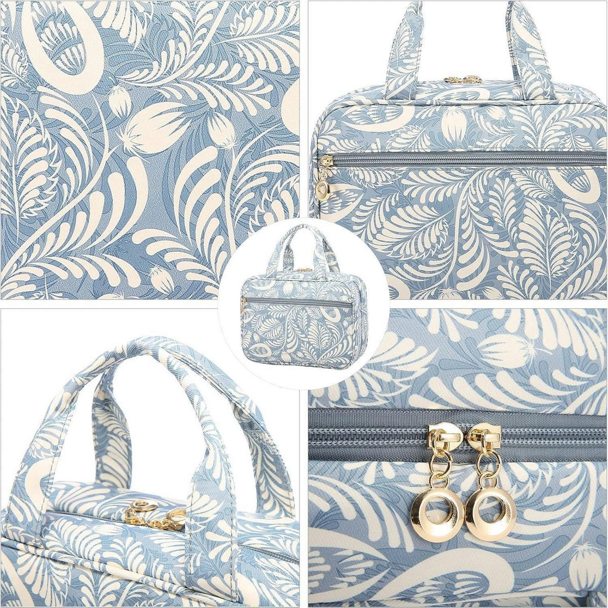 KULTURTASCHE Damen mit Haken Blau-Blätter - Multicolor, Kunststoff (20/11/28cm)