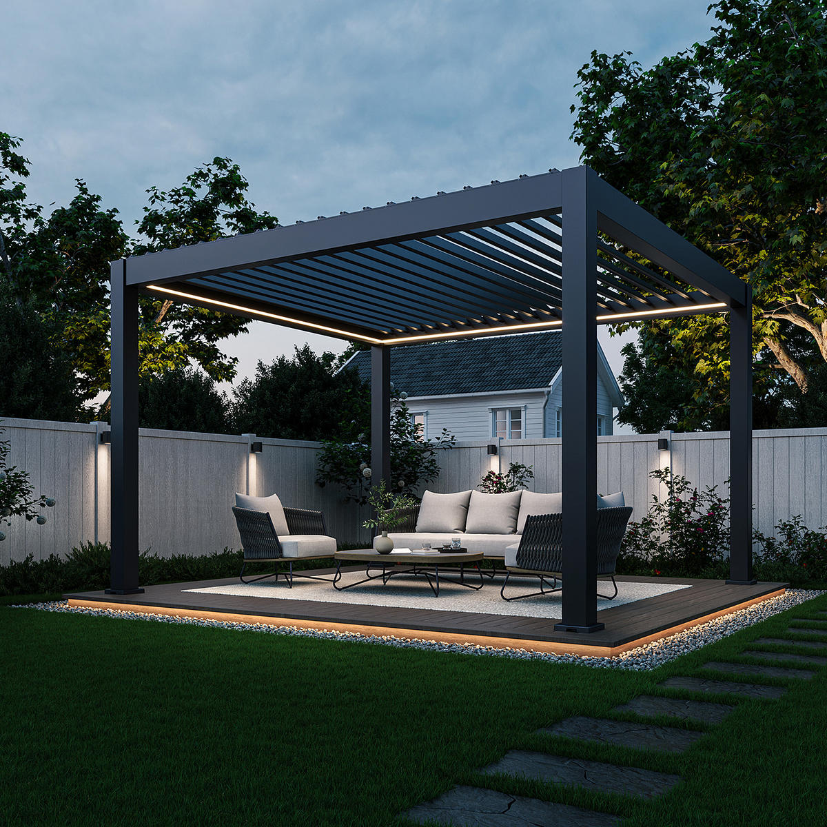 PERGOLA Prestige Pavillon Terrassenüberdachung Alu LED 3,6 x 4 M - Anthrazit, Metall (360/255/400cm) - WEIDE