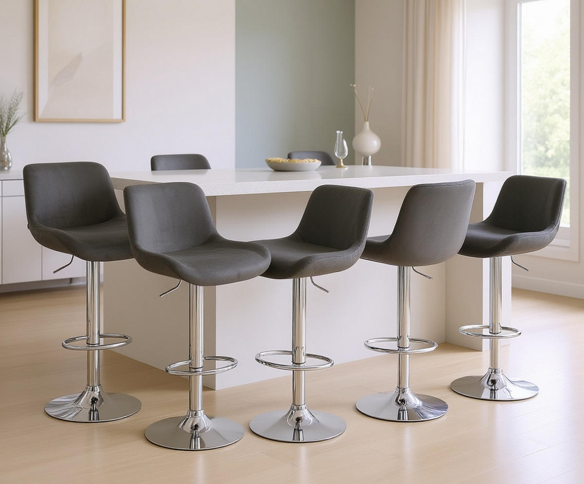 BARHOCKER 2er Set Salomon Chrom Samt dunkelgrau - Chromfarben/Dunkelgrau, Textil/Metall (50/106/52cm) - TPFLiving