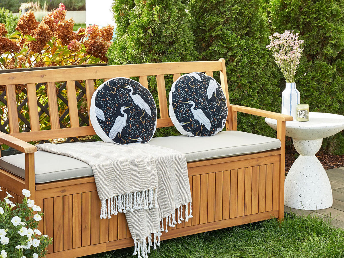 GARTENKISSEN 2er-Set Vogelmotiv schwarz 40 cm Pianazzo - Hellgrau, Textil (40/40cm) - Beliani