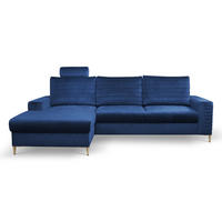 ECKSOFA GRIFO L-S Blau Velours-Stoff mit Schlaffunktion - Blau, Holz (253/165cm) - MASSENO