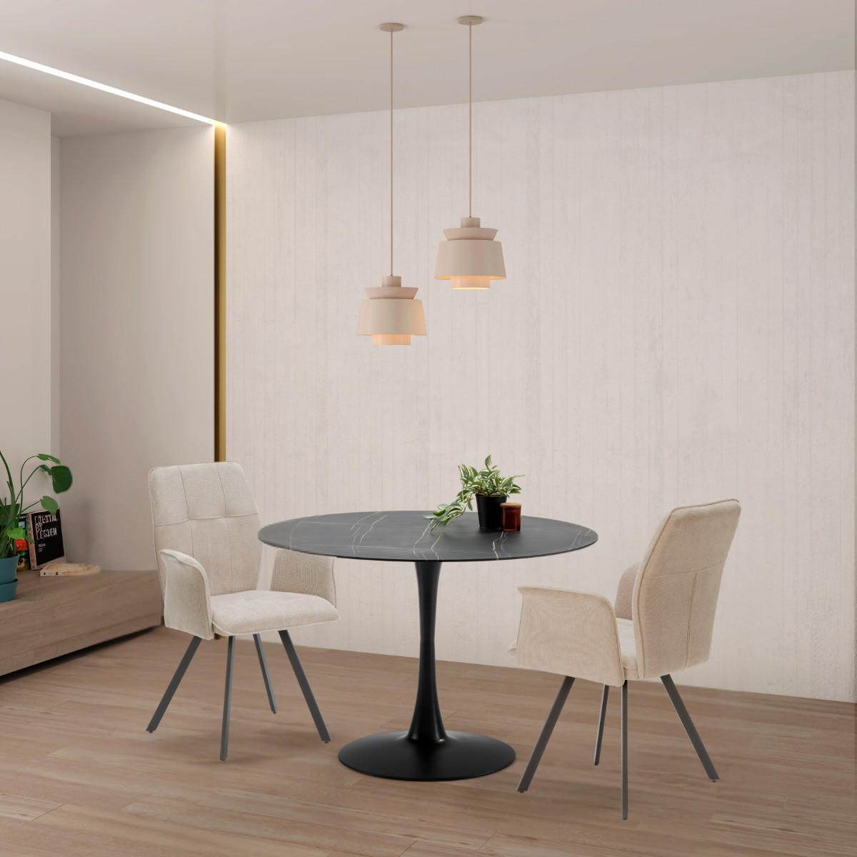 SESSEL (Set aus 2) aus stoff mit schwarzen metallbeinen - mery 62/60/47 cm - Beige, Textil (60/47/62cm) - Calicosy