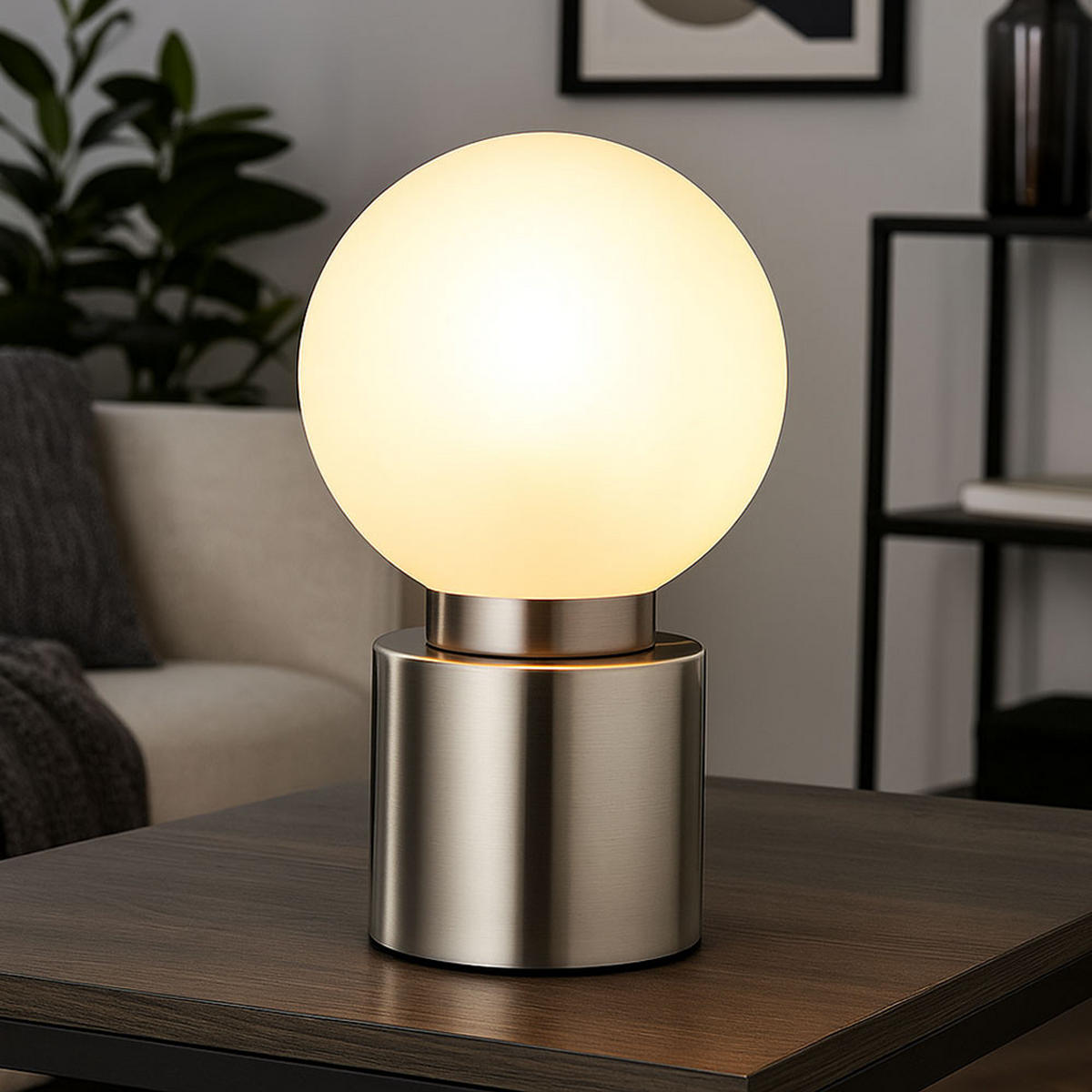 TISCHLEUCHTE Metall Silber opal 2er Set - Silberfarben, Glas (15/15/24.5cm) - Globo Lighting