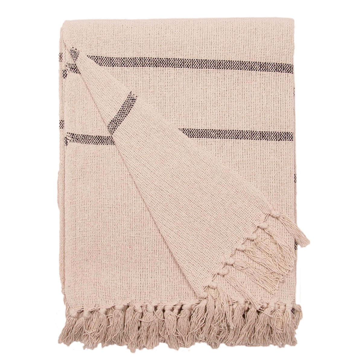 DECKE Streifen Groß 130x180 cm, 100% Baumwolle, Natur/Schwarz - Naturfarben, Textil (130/180cm) - Au Maison