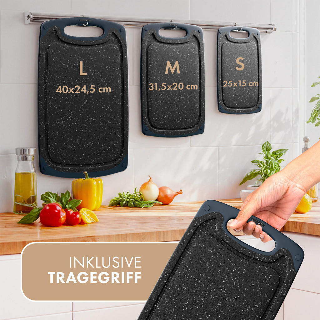Thumbnail - Blumtal Schneidebrett, Schwarz, Kunststoff, Rechteckig, 25x0.75 cm, Made in Germany, Küchenzubehör, Schneidebretter