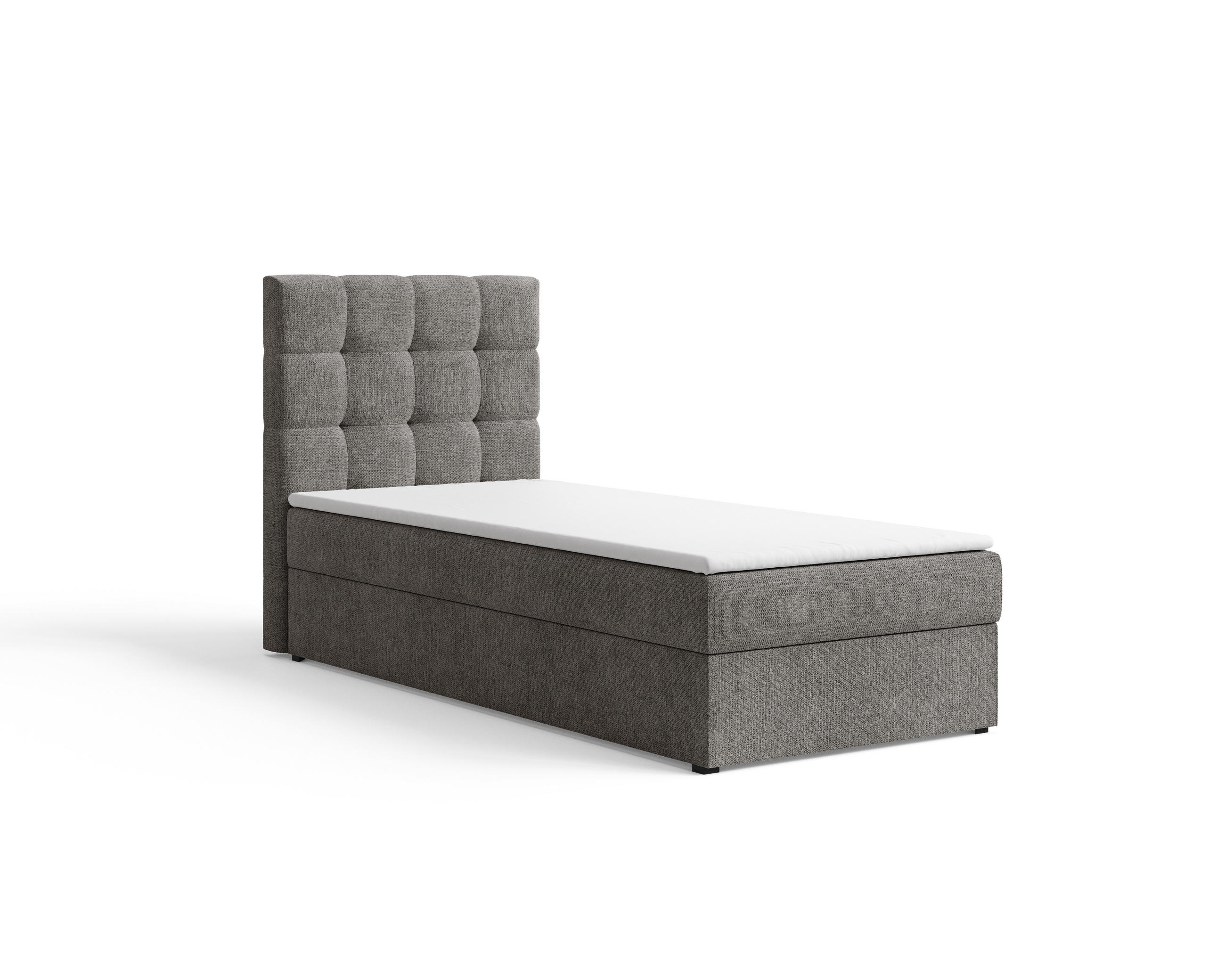 BOXBETT - Bett 05 OSLO - Aragon - 90x200 cm - mit Bettkasten und Komfort-Topper - Grau, Holz (90/200cm) - ROYAL24_MARKT