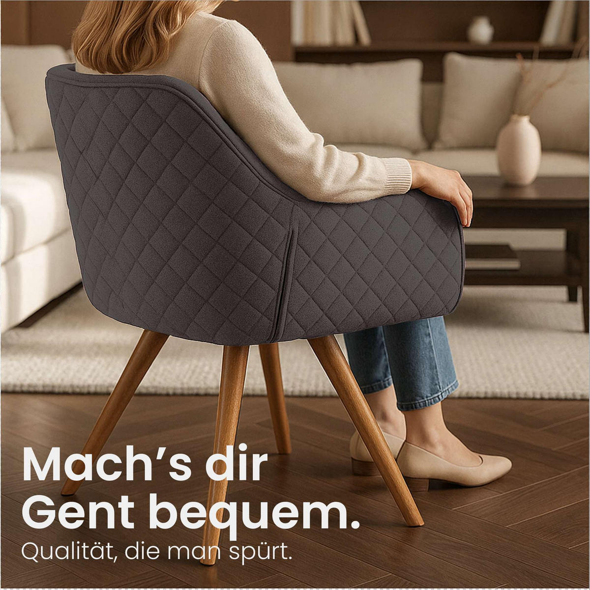 ESSZIMMERSTUHL Stoff Dunkelgrau - Eukalyptusholzfarben/Dunkelgrau, Holz/Textil (63/84/61cm) - CLP